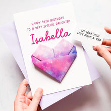 Load image into Gallery viewer, Daughter Birthday Card, Personalised Origami Heart Card, Handmade Keepsake Gift - 12th, 13th, 14th, 15th, 16th, 17th, 18th Birthday