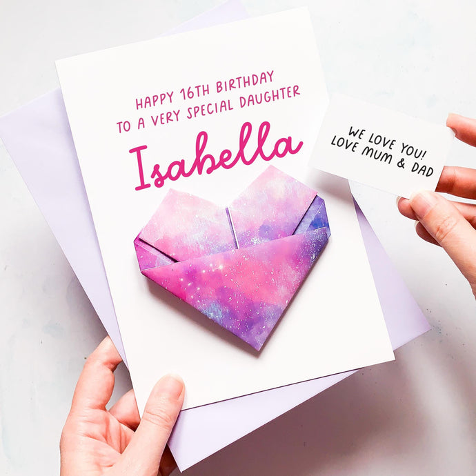 Daughter Birthday Card, Personalised Origami Heart Card, Handmade Keepsake Gift - 12th, 13th, 14th, 15th, 16th, 17th, 18th Birthday