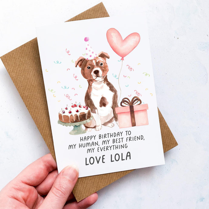 Personalised Staffie Birthday Card, Staffordshire Terrier Pet Keepsake, From The Dog, From Pets, Pet Lover Gift, Pet Parent, Gift From Dog