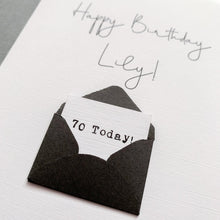 Load image into Gallery viewer, 70th Birthday Card, 70 Year Old, Personalised, Any Name, Birthday Card for female, cute birthday card, handmade, 3D Card, wife Birthday
