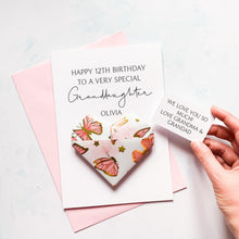 Load image into Gallery viewer, Personalised Granddaughter Birthday Card, Butterfly Origami Heart, Handmade Keepsake Gift, On Her Birthday, To A Special Granddaughter, Age
