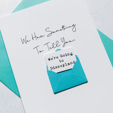 Load image into Gallery viewer, Surprise Holiday Announcement Card, Going on holiday card, Holiday reveal card, holiday reveal tickets, holiday reveal ideas, trip reveal