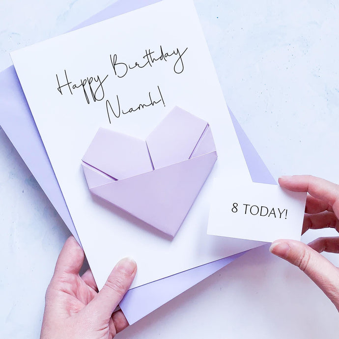 8th Birthday Card, Origami Heart, Personalised Handmade Keepsake Gift, Eight Years Old Today, To Granddaughter, Daughter, Niece, Little Girl