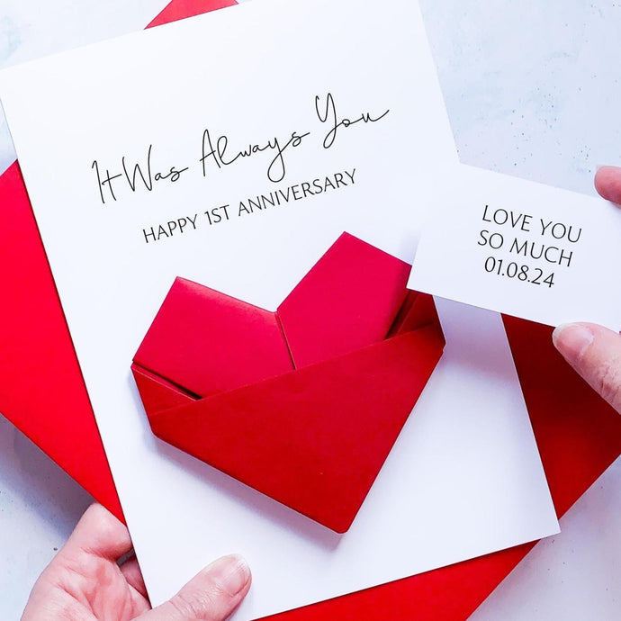 1st Anniversary Card, Origami Heart, Personalised Paper Wedding Anniversary, Large Luxury Handmade Card, Keepsake Gift, For Wife, Husband