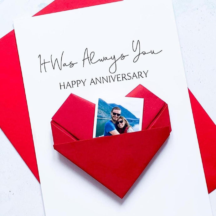 Personalised Always You Anniversary Card, Origami Heart Photo Card, Wedding Anniversary, Large Handmade Keepsake Gift, For Wife, Husband