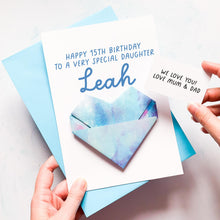 Load image into Gallery viewer, Daughter Birthday Card, Personalised Origami Heart Card, Handmade Keepsake Gift - 12th, 13th, 14th, 15th, 16th, 17th, 18th Birthday