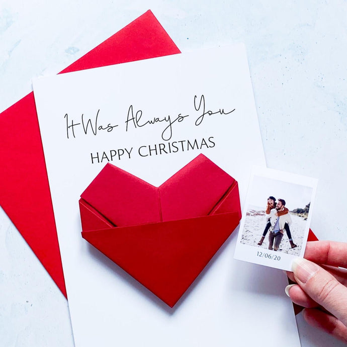 Personalised Christmas Card - Origami Heart Photo Keepsake | Romantic Gift A5