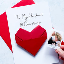 Load image into Gallery viewer, Personalised To My Husband Christmas Card: Origami Heart Photo Keepsake