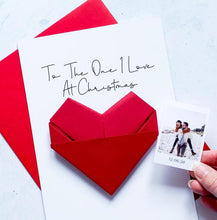 Load image into Gallery viewer, Personalised To The One I Love Christmas Card: Origami Heart Photo Keepsake