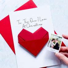 Load image into Gallery viewer, Personalised To The One I Love Christmas Card: Origami Heart Photo Keepsake