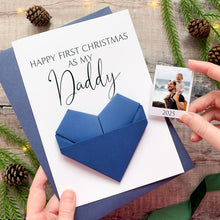 Load image into Gallery viewer, First Christmas As Daddy Christmas Card, Personalised Origami Heart Keepsake Gift