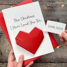 Load image into Gallery viewer, Personalised Christmas Days Card: Origami Heart Keepsake - For Husband, Wife, Partner, Days Of Love