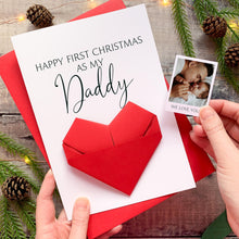Load image into Gallery viewer, First Christmas As Daddy Christmas Card, Personalised Origami Heart Keepsake Gift