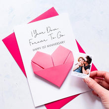 Load image into Gallery viewer, 1st Anniversary Card, Origami Heart Photo Card, Personalised Paper Wedding Anniversary, Large Handmade Keepsake Gift, For Wife, Husband