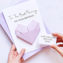 Load image into Gallery viewer, Best Mummy Birthday Card, Origami Heart, Personalised Handmade Keepsake Gift, On Her Birthday, 30th, 40th, 50th, 60th, From Son, Daughter