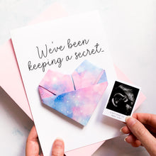 Load image into Gallery viewer, Personalised Pregnancy Reveal Card: Sonogram Ultrasound Origami Heart Keepsake