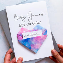 Load image into Gallery viewer, Personalised Gender Reveal Card: Handmade Origami Heart Keepsake