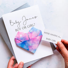 Load image into Gallery viewer, Personalised Gender Reveal Card: Handmade Origami Heart Keepsake