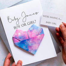 Load image into Gallery viewer, Personalised Gender Reveal Card: Handmade Origami Heart Keepsake