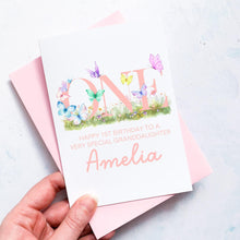 Load image into Gallery viewer, Personalised 5th Birthday Card, Daughter Granddaughter Niece Goddaughter Little Girl, Children's Birthday, Butterfly, Fifth Birthday Gift
