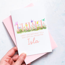 Load image into Gallery viewer, Personalised 5th Birthday Card, Daughter Granddaughter Niece Goddaughter Little Girl, Children's Birthday, Butterfly, Fifth Birthday Gift