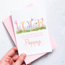 Load image into Gallery viewer, Personalised 5th Birthday Card, Daughter Granddaughter Niece Goddaughter Little Girl, Children's Birthday, Butterfly, Fifth Birthday Gift