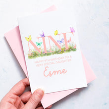 Load image into Gallery viewer, Personalised 5th Birthday Card, Daughter Granddaughter Niece Goddaughter Little Girl, Children's Birthday, Butterfly, Fifth Birthday Gift