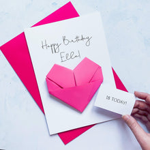 Load image into Gallery viewer, 18th Birthday Card, Origami Heart, Personalised Handmade Keepsake Gift, To Daughter, Sister, Niece, Granddaughter, Goddaughter, 18 Today,