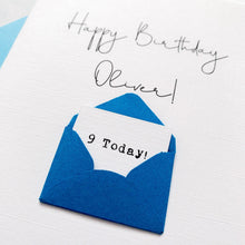 Load image into Gallery viewer, 9th Birthday Card, 9 Year Old, Personalised, Any Name, Birthday Card for boy, cute birthday card, handmade card, 3D Card, son Birthday