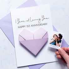 Load image into Gallery viewer, 1st Anniversary Card, Origami Heart Photo Card, Personalised Years of Loving You Anniversary, Handmade Keepsake Gift, Girlfriend, Boyfriend
