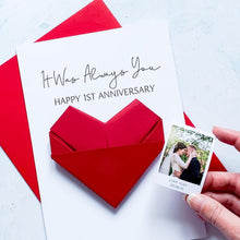 Load image into Gallery viewer, Personalised Always You Anniversary Card, Origami Heart Photo Card, Wedding Anniversary, Large Handmade Keepsake Gift, For Wife, Husband