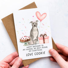 Load image into Gallery viewer, Personalised Staffie Birthday Card, Staffordshire Terrier Pet Keepsake, From The Dog, From Pets, Pet Lover Gift, Pet Parent, Gift From Dog
