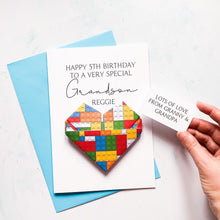Load image into Gallery viewer, Personalised Grandson Birthday Card, Brick Origami Heart, Handmade Keepsake Gift, On His Birthday, Children's Birthday, Teenage Boy, Age
