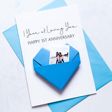 Load image into Gallery viewer, 1st Anniversary Card, Origami Heart Photo Card, Personalised Years of Loving You Anniversary, Handmade Keepsake Gift, Girlfriend, Boyfriend