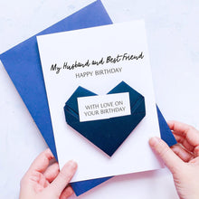 Load image into Gallery viewer, My Husband &amp; Best Friend Birthday Card, Origami Heart, Personalised Handmade Keepsake Gift, On His Birthday, 30th, 40th, 50th, 60th