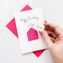 Load image into Gallery viewer, 5th Birthday Card, 5 Year Old, Personalised, Any Name, Birthday Card for girl, cute birthday card, handmade, 3D Card, daughter Birthday