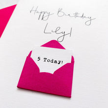 Load image into Gallery viewer, 5th Birthday Card, 5 Year Old, Personalised, Any Name, Birthday Card for girl, cute birthday card, handmade, 3D Card, daughter Birthday