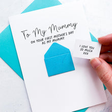 Load image into Gallery viewer, 1st Mother's Day as My Mummy Mother's Day Card, Keepsake Gift from Newborn, Secret Message from Baby, Handmade Personalised Card