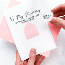 Load image into Gallery viewer, 1st Mother's Day as My Mummy Mother's Day Card, Keepsake Gift from Newborn, Secret Message from Baby, Handmade Personalised Card