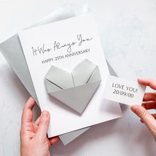 Load image into Gallery viewer, 25th Anniversary Card, Origami Heart, Personalised Silver Wedding Anniversary, Large Luxury Handmade Card, Keepsake Gift, For Wife, Husband