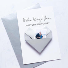 Load image into Gallery viewer, 25th Anniversary Card, Origami Heart Photo Card, Personalised Silver Wedding Anniversary, Large Handmade Keepsake Gift, For Wife, Husband