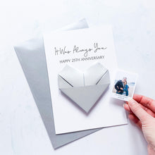 Load image into Gallery viewer, 25th Anniversary Card, Origami Heart Photo Card, Personalised Silver Wedding Anniversary, Large Handmade Keepsake Gift, For Wife, Husband