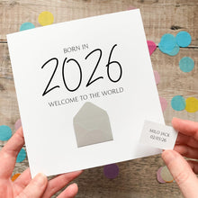 Load image into Gallery viewer, Personalised Baby Boy Card, New Baby, Welcome to The World, Born in 2026, Congratulations New Parents, Baby Son, Card for Newborn Boy