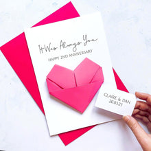 Load image into Gallery viewer, 2nd Anniversary Card - Personalised Origami Heart Handmade Keepsake Gift