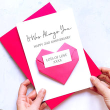 Load image into Gallery viewer, 2nd Anniversary Card - Personalised Origami Heart Handmade Keepsake Gift
