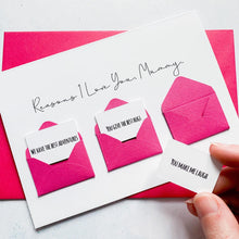Load image into Gallery viewer, Personalised Reasons I Love You Mummy Card, Mummy Mother's Day Card, Card for mummy, Mother's Day card for Mummy, Mother's Day from children
