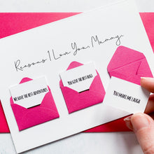 Load image into Gallery viewer, Personalised Reasons I Love You Mummy Card, Mummy Mother's Day Card, Card for mummy, Mother's Day card for Mummy, Mother's Day from children