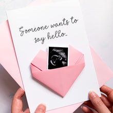 Load image into Gallery viewer, Personalised Pregnancy Reveal Card: Sonogram Ultrasound Photo, Origami Heart