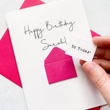 Load image into Gallery viewer, 50th Birthday Card, 50 Year Old, Personalised, Any Name, Birthday Card for female, cute birthday card, handmade, 3D Card, wife Birthday