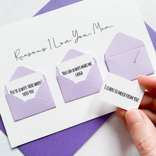 Load image into Gallery viewer, Personalised Reasons I Love You Mam Card, Mam Mother's Day Card, Card for mam, Mother's Day card for Mummy, Mothering Sunday card, To My Mam